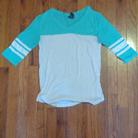 Jersey Striped Teal 3/4 long sleeve - Picture 2 of 4